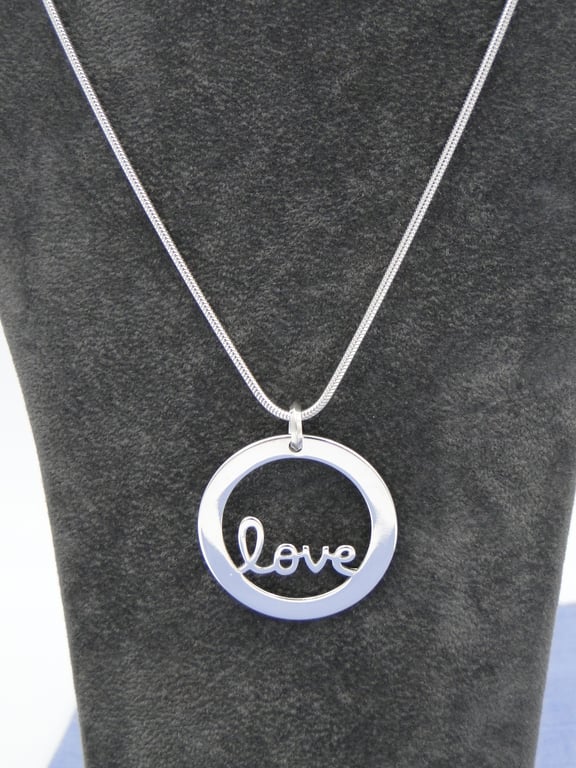 Silver Love pendant and chain   Sterling silver  Valentines gifts 