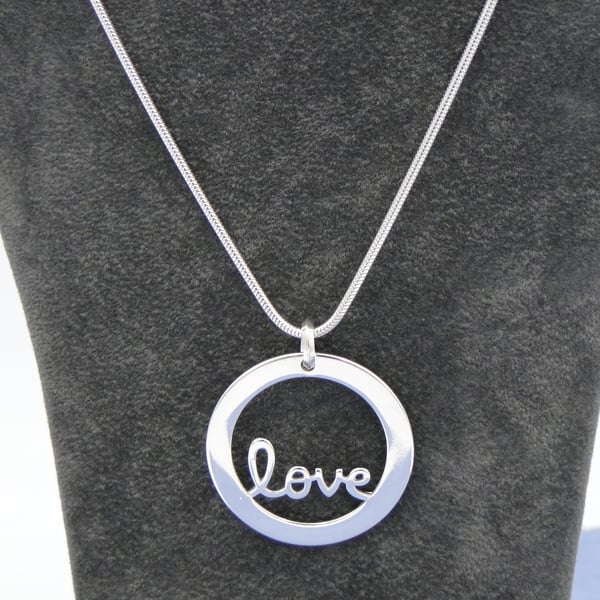 Silver Love pendant and chain   Sterling silver  Valentines gifts 