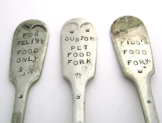 Personalised custom pet food fork, hand stamped to order