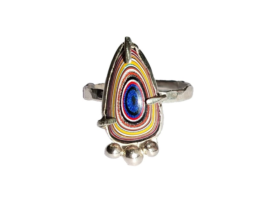 Fordite Adjustable Ring Sterling Silver Stacker Upcycled Jewellery Gift Handmade