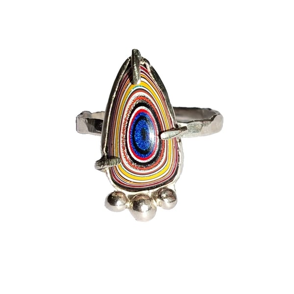 Fordite Adjustable Ring Sterling Silver Stacker Upcycled Jewellery Gift Handmade