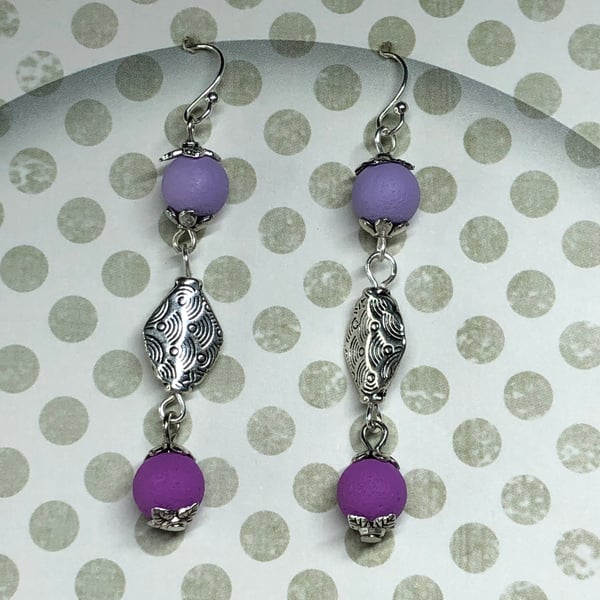 Purple lavender lilac lava stone earrings