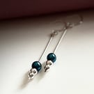 Bright blue and silver dangly earrings