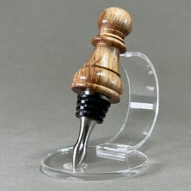 Hand turned oak and stainless steel wine chess piece bottle stopper