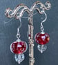 Sterling silver sparkly lampwork glass & crystal bead earrings - FREE UK P&P 