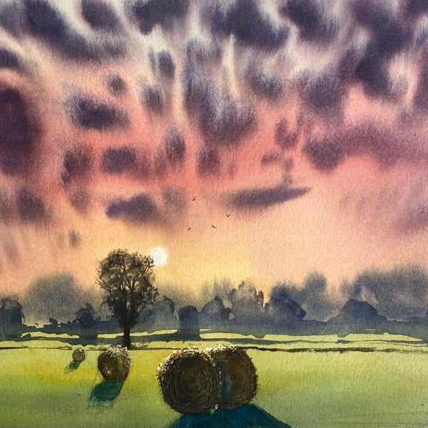 Ingleby fields sunset 2020 (Pure Original Watercolour)