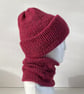 Cherry Red Hat and Neckwarmer Set, Double Layered Reversible, FREE DELIVERY 