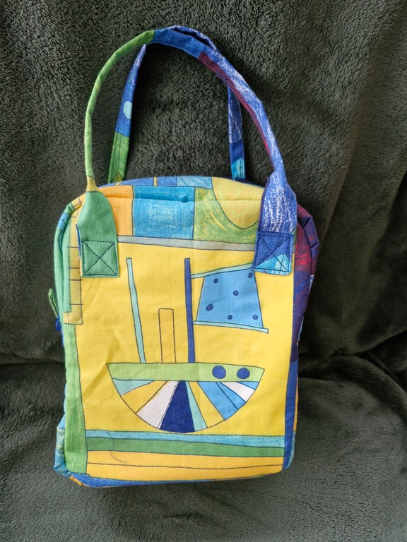 Small insulated zipped cool bag or lunch bag with boat print ideal for a child