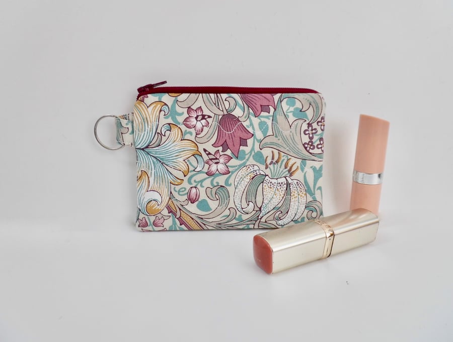 SOLD Coin purse in William Morris Golden Lily Dusk mini make up pouch