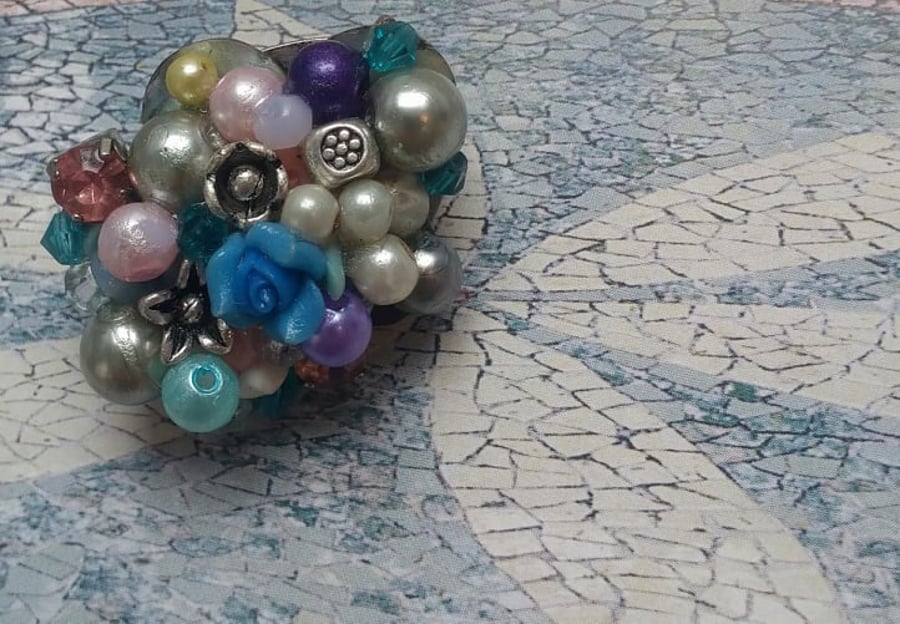 Bejewelled Brooch with Blue Roses and Pearls