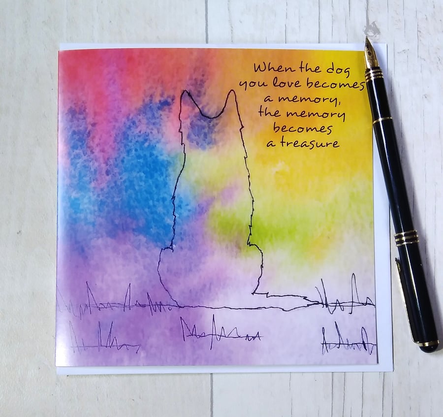 German Shepherd rainbow, sympathy card. Dog loss card, Dog bereavement card