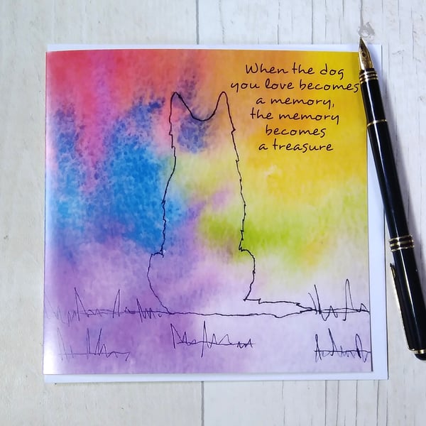 German Shepherd rainbow, sympathy card. Dog loss card, Dog bereavement card
