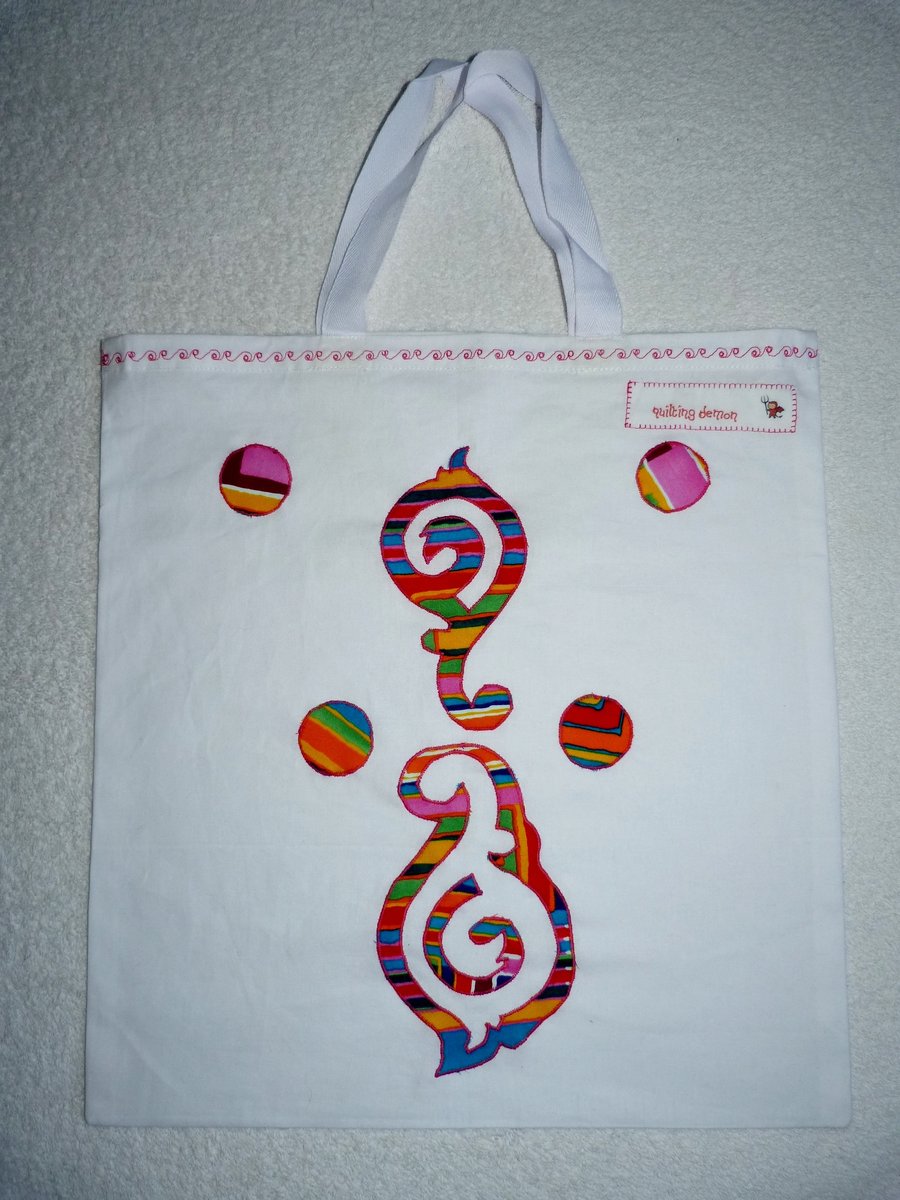 Applique Design Cotton  Bag with Short Handles