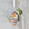 Robin Christmas decoration, hanging wooden heart, shop early discount