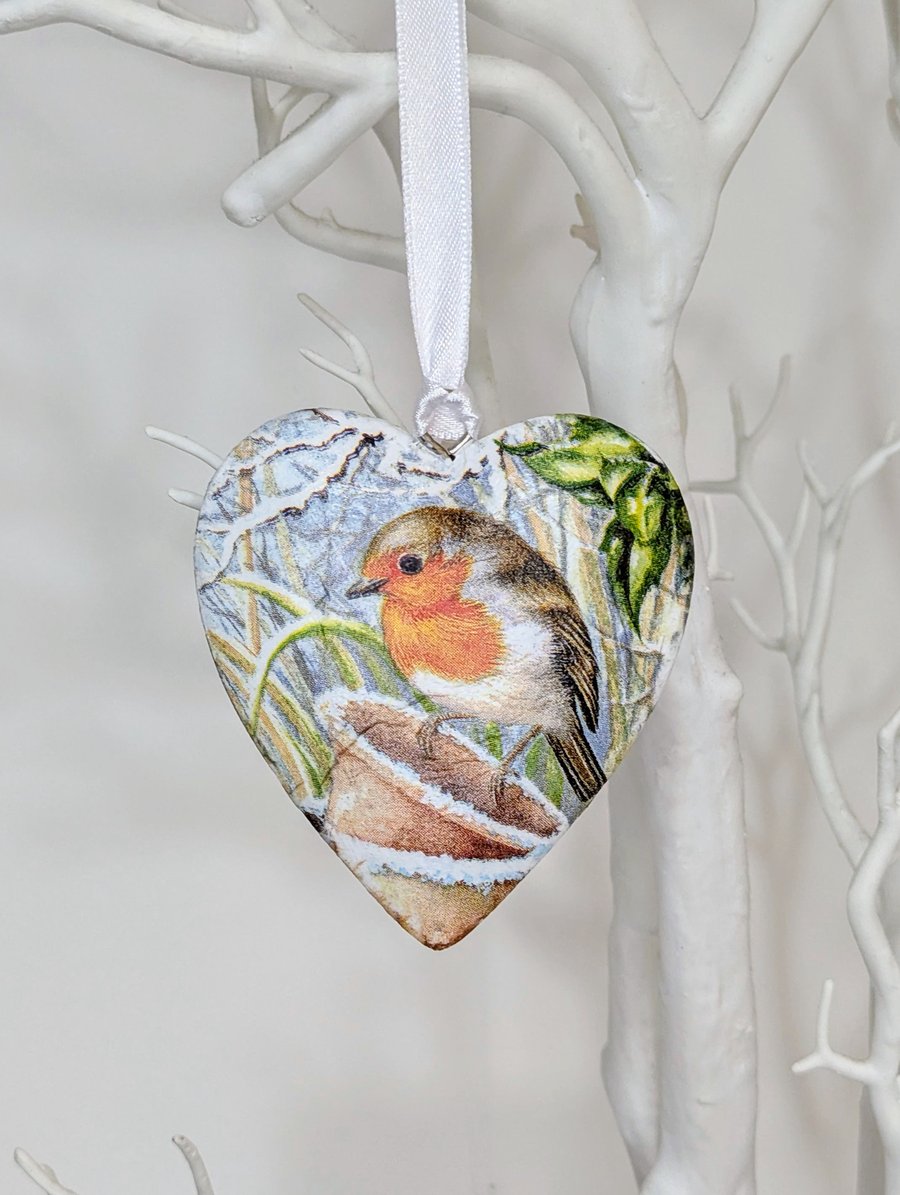 Robin Christmas hanging decoration, wooden Christmas tree decoration