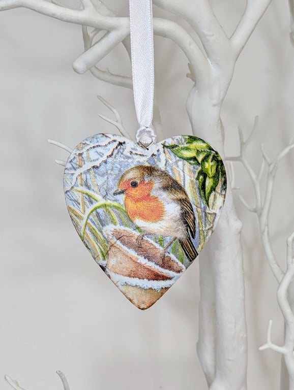 Robin Christmas hanging decoration, wooden Christmas tree decoration