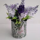 Upcycled Tin Can with Wildflower Decoupage & Faux Lavender Blooms