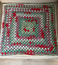 Handmade Crochet Baby Blanket, Sage Green & Red Granny Square Blanket 24" - Image 3