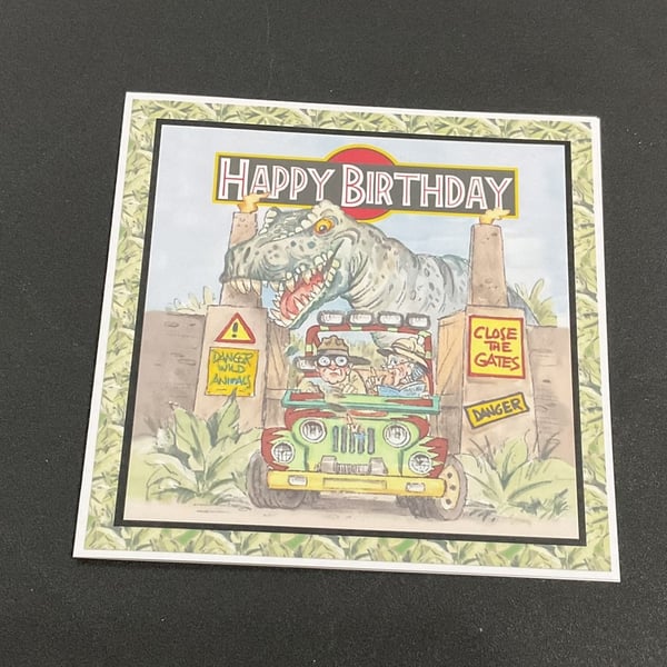 Handmade Funny Wrinklies at the Movies 6 x6 inch Birthday card - Jurassic Park