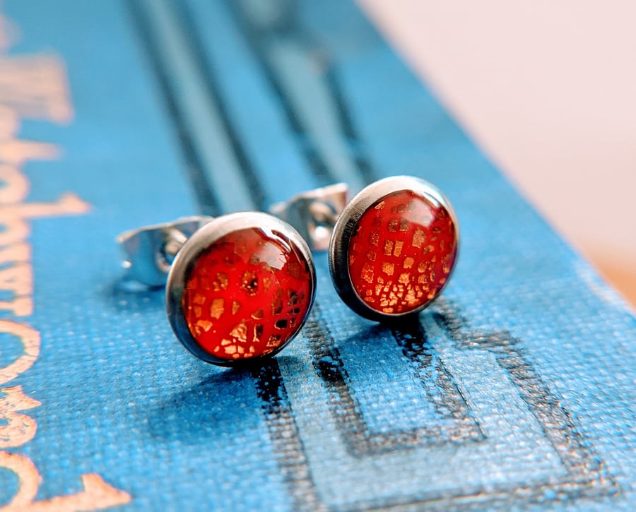 Red and copper surgical steel stud earrings