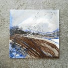 The Flight. Original Painting of a Countryside Scene With Field and Gulls