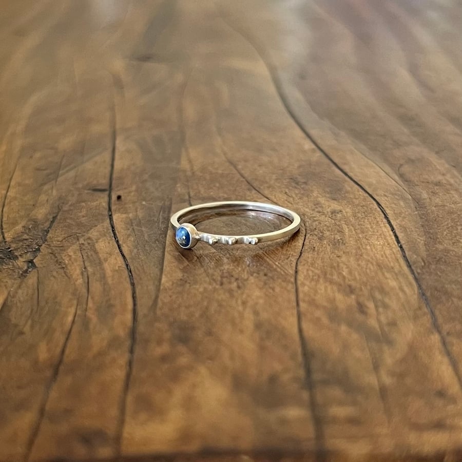  Lapis Lazuli Beaded Dainty Ring- Size L (UK) - Handmade, Sterling Silver 