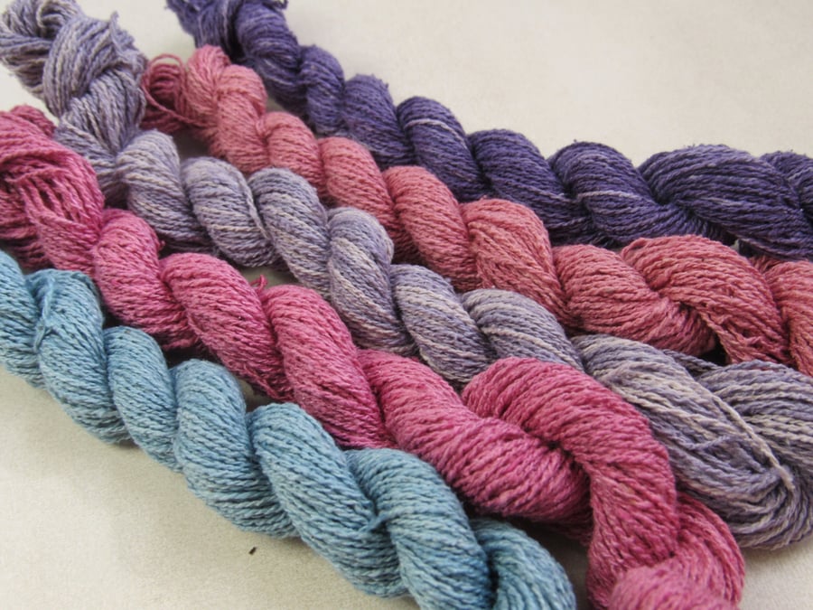 5 x 40m Natural Dye Purple Pink Bourette Noil Silk Pack