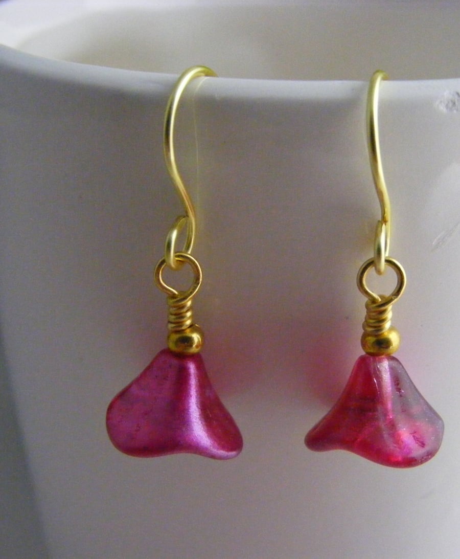 Fuchsia Satin Flower Earrings