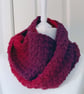 Crocheted Infinity Scarf with a Twist - Ruby Colours - Wool Mix Yarn