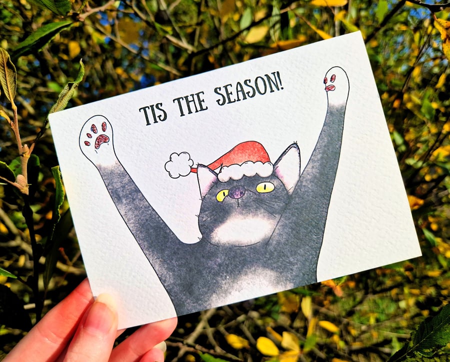 Cat Christmas card, Tuxedo Cat Christmas card, Cat mum cat dad Christmas card