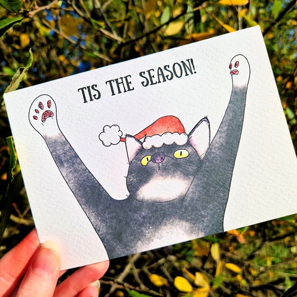 Cat Christmas card, Tuxedo Cat Christmas card, Cat mum cat dad Christmas card