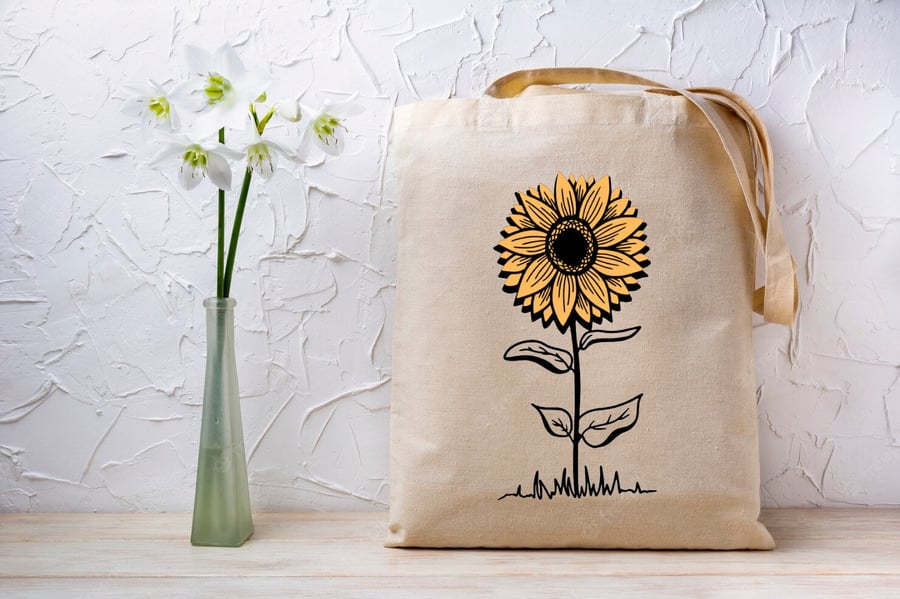 Sunflower tote bag sustainable eco friendly reusable bag made with canvas fabri