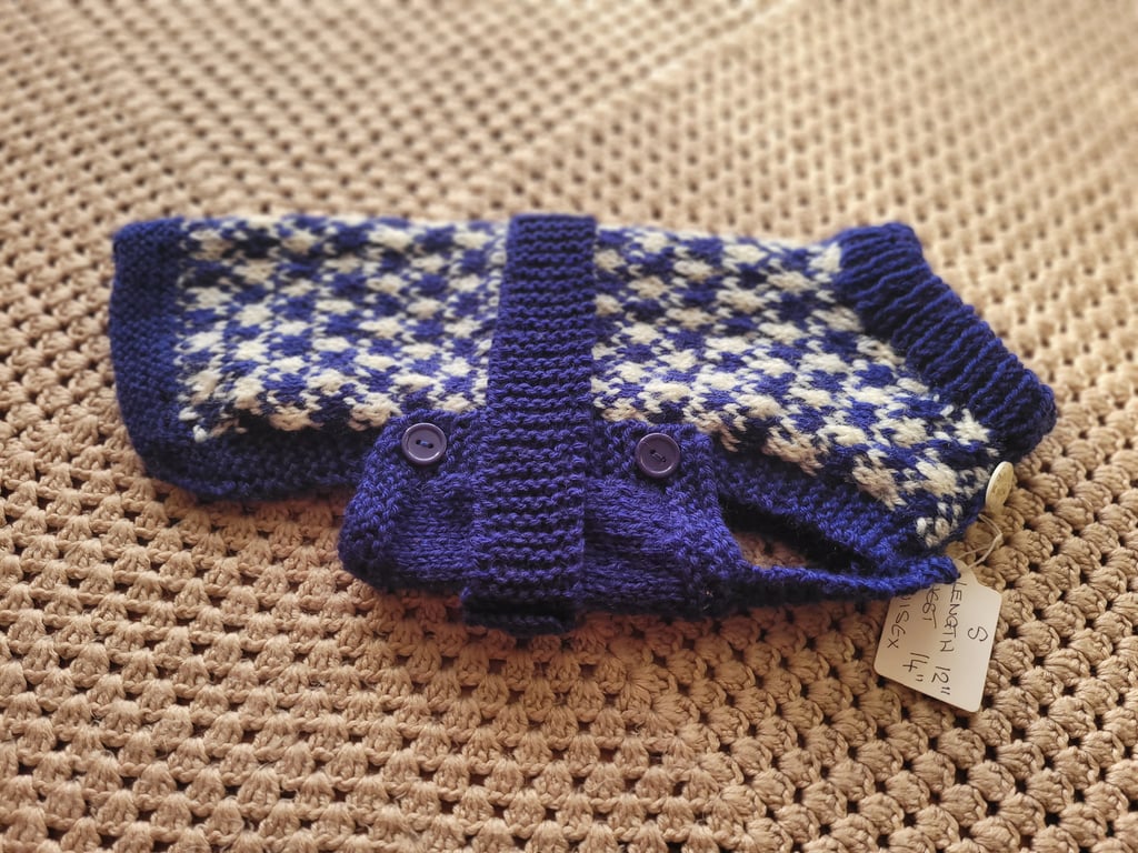 Blue and cream dog coat 