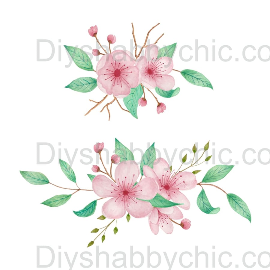 Waterslide Wood Furniture Vintage Image Transfer Shabby Chic Pink Cherry Blossom