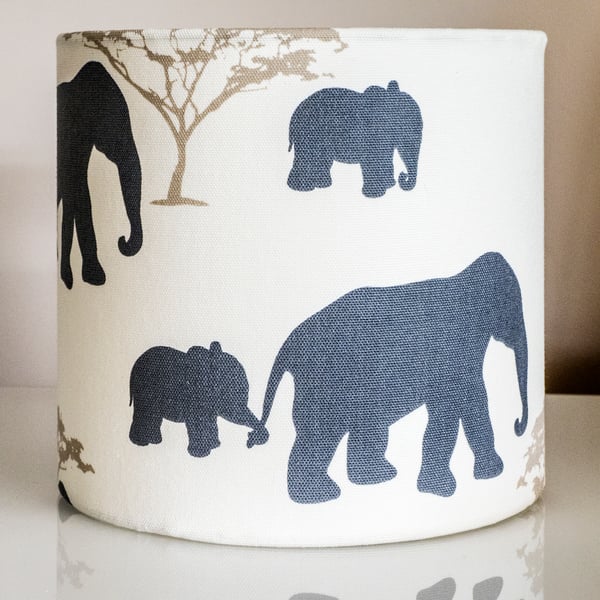 drum round table-lamp lampshade elephants baby elephant family Africa African  