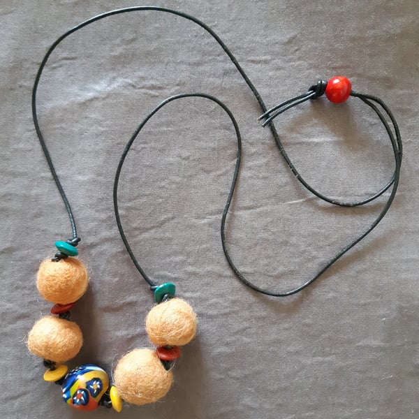 Felt ball and bead necklace