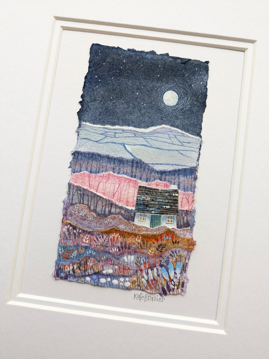 Patchwork Cottage - Original collage. A4 Mounted