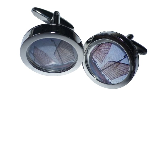 Brown Sailboat cufflinks, free shipping, gift wrapped, lovely image,Ref 0976