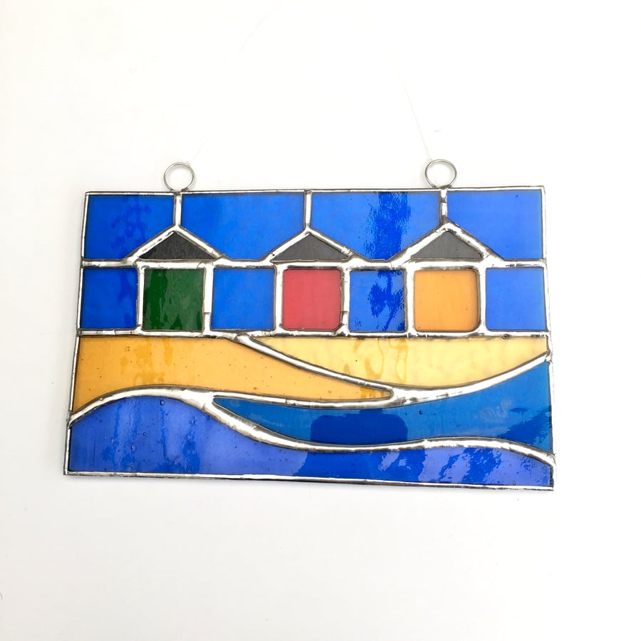 Stained Glass Beach Hut Panel Suncatcher - Handmade Window Decoration