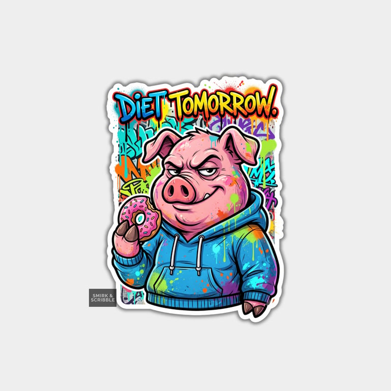 Funny Die Cut Vinyl Sticker - Diet Tomorrow Greedy Pig