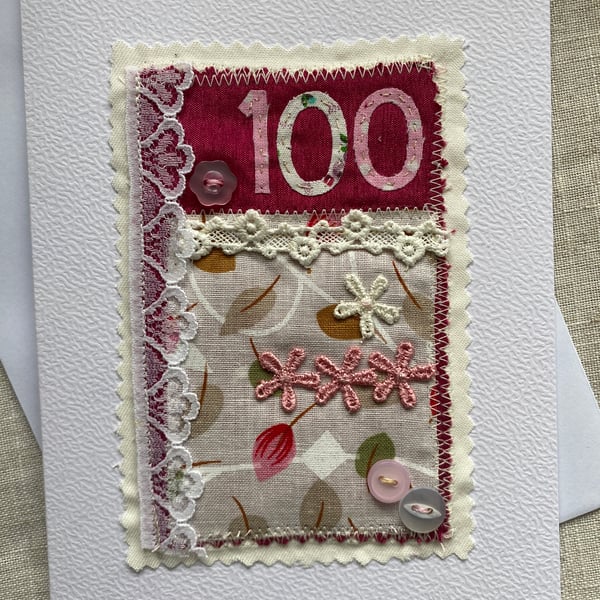 100 birthday card, vintage buttons and lace. Reserved for Elaine