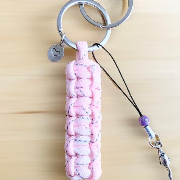 Pink Paracord Keyring. Paracord. Mouse Key Ring. Handmade In Scotland.