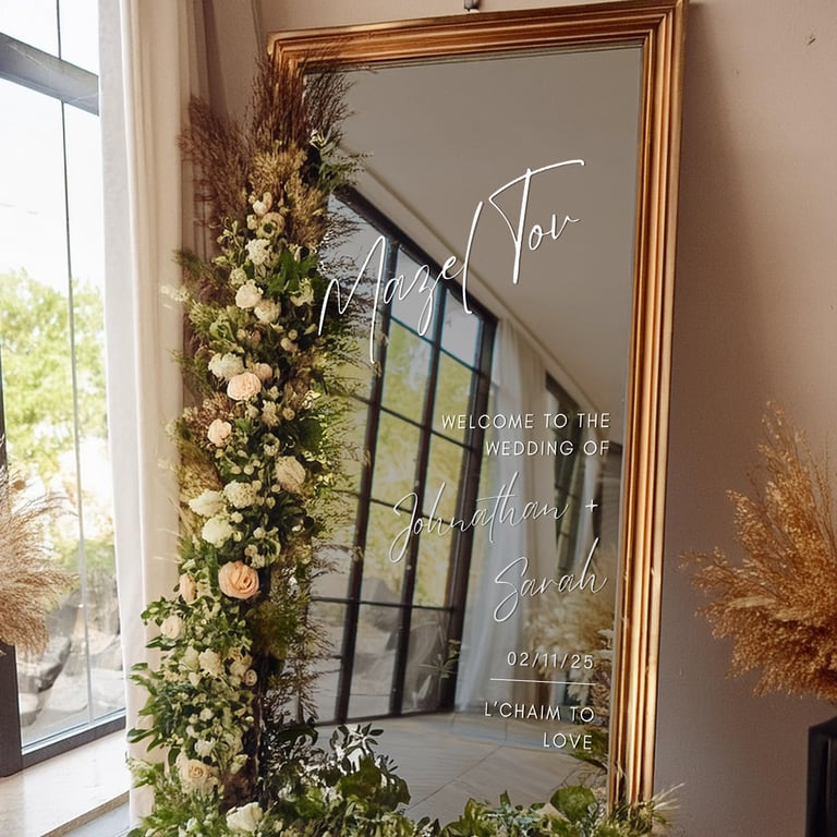 Personalised Jewish Wedding Vinyl Sticker - “Mazel Tov" Mirror Decal Decor