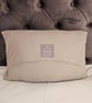 Handmade taupe-grey linen cushion with sewn printed rabbit & fluffy pompom tails - Image 8