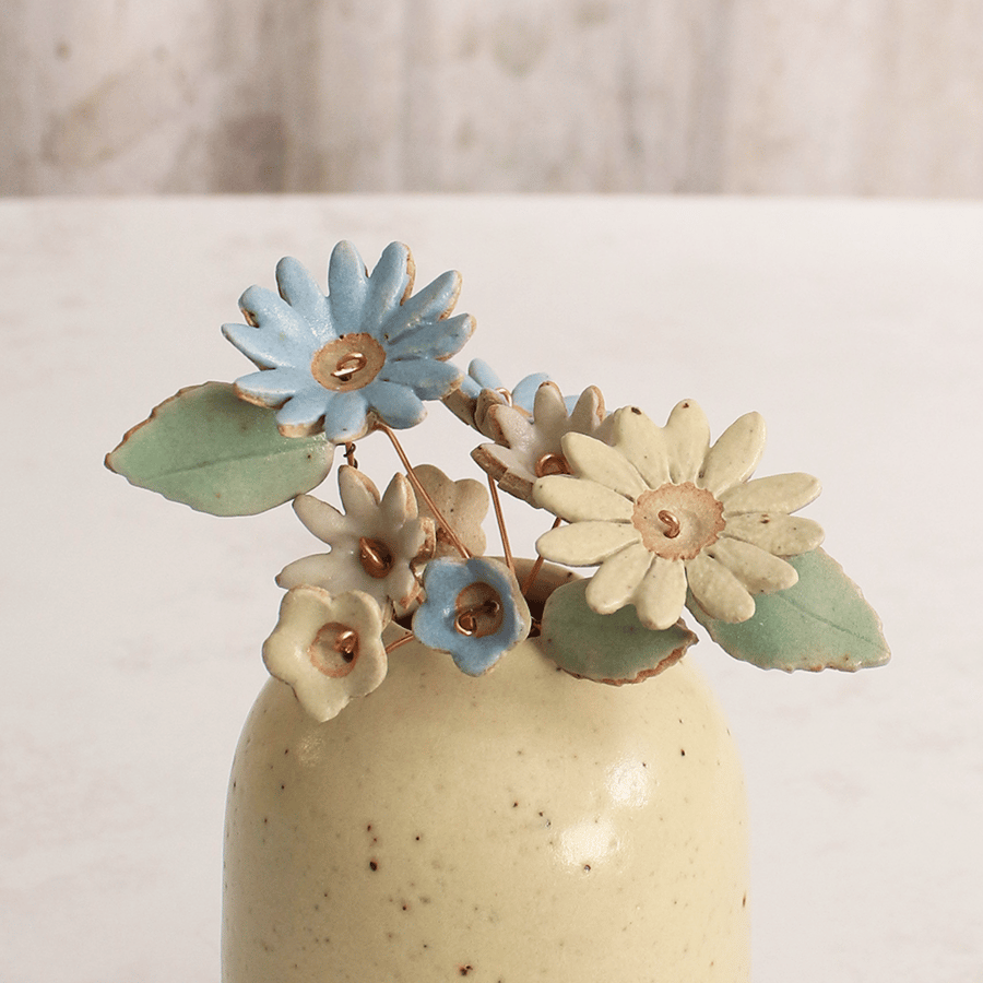 Large Blue and White Ceramic Flower Bouquet