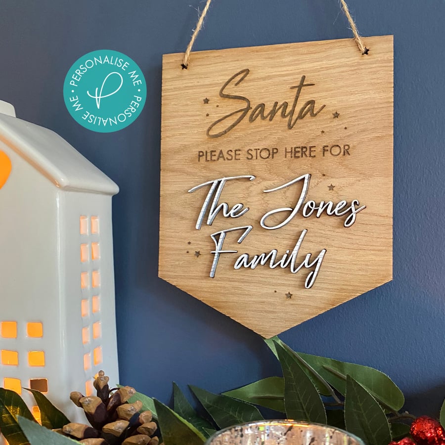 Personalised Christmas Santa Stop Here Sign Laser Cut Santa Stop Here Sign