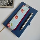 Elasticated pencil case for cover of notebook diary pink and blue floral