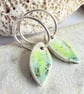 Ceramic earrings - handmade, hand-painted, glazed in greens - Sterling silver - 
