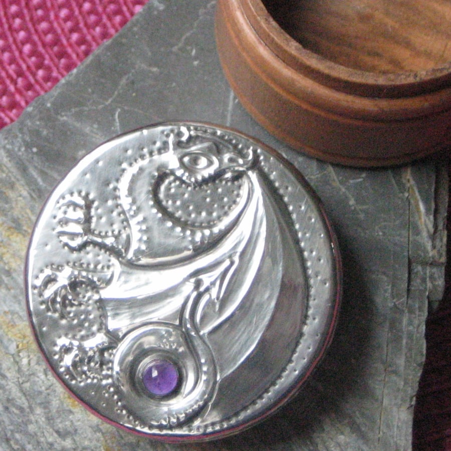 Handmade Amethyst Silver Pewter Box, Dragon Design