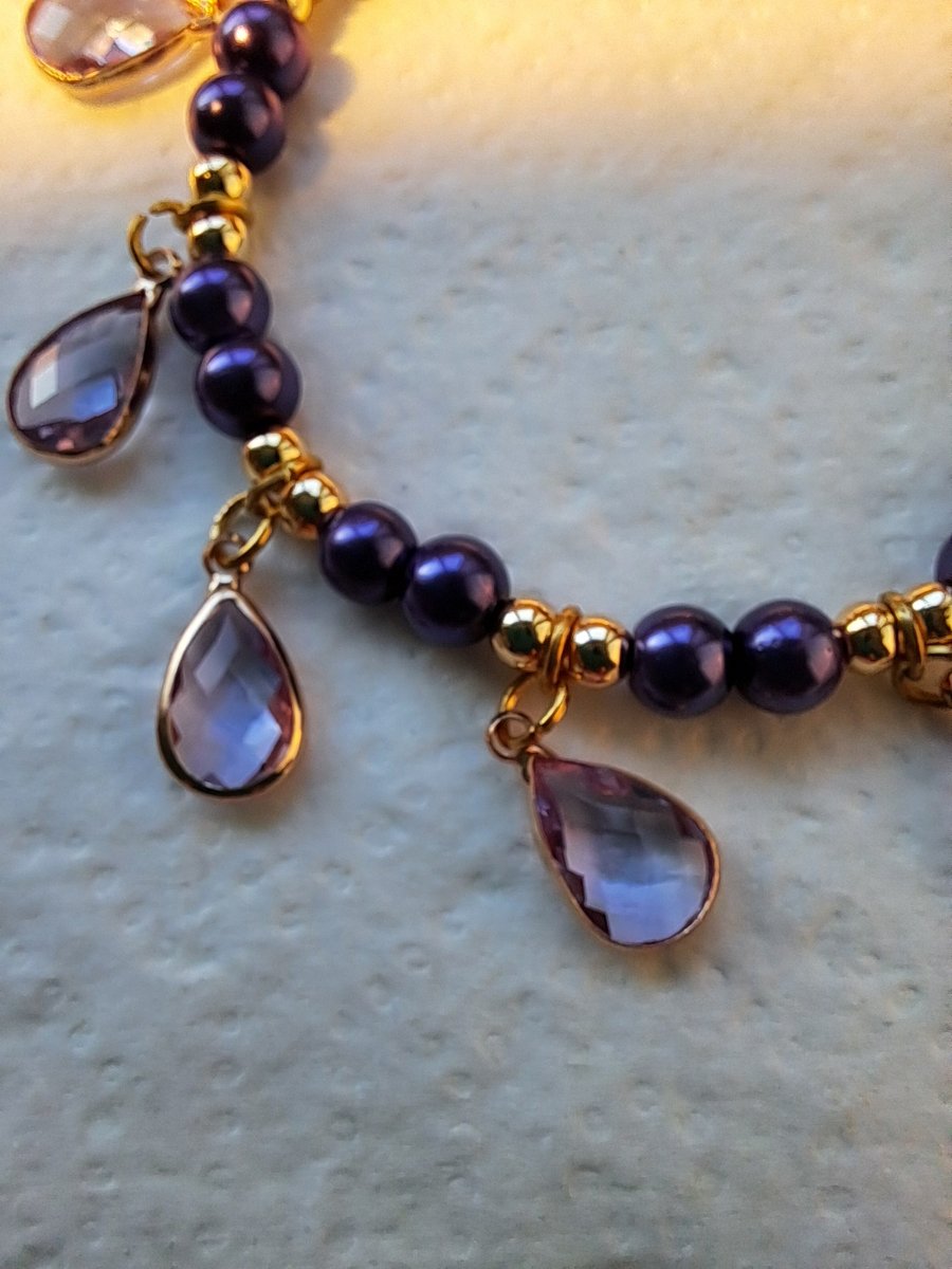Faux Amethyst and Pearl Teardrop Bracelet 